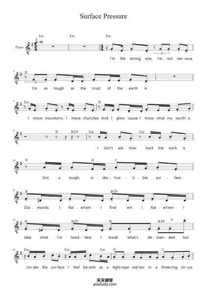“Surface Pressure”钢琴谱-Lin-Manuel Miranda-免费下载-天天钢琴