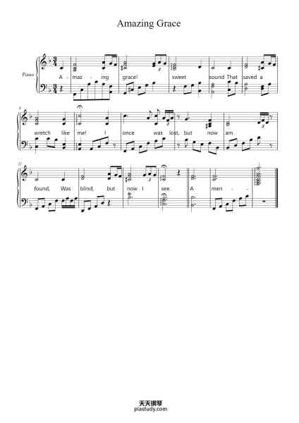 “Amazing Grace”钢琴谱-John Newton (1725-1807), Modified by Finn B. Lancaster-免费下载-天天钢琴