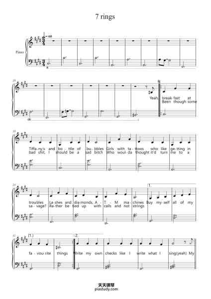 “7 rings”钢琴谱-Rogers and Hammerstein ("My Favorite Things")
Ariana Grande, Victoria Monet, Tayla Parx, Njomza Vitia, 
Keydance, Tommy Brown, Charles Anderson, Michael Foster
-免费下载-天天钢琴