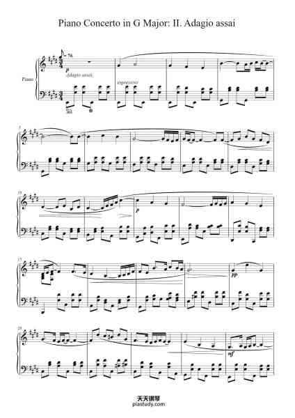 “Piano Concerto in G Major: II. Adagio assai”钢琴谱-Maurice Ravel (1875-1937)-免费下载-天天钢琴