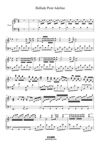“Ballade Pour Adeline”钢琴谱-Richard Clayderman-免费下载-天天钢琴