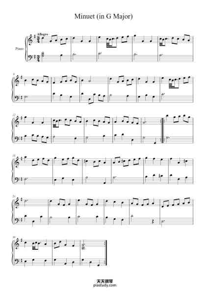 “Minuet in G Major”钢琴谱-Johan Sebastian Bach-免费下载-天天钢琴