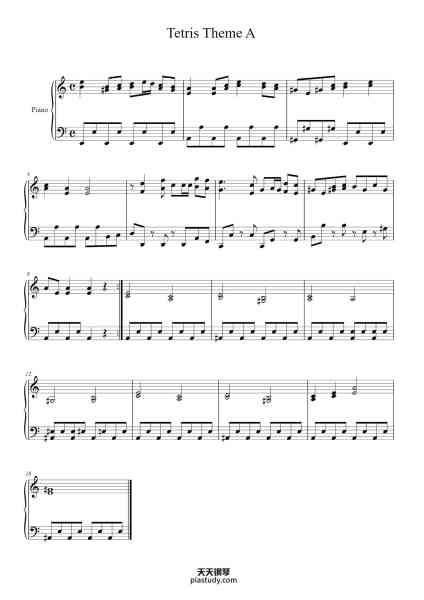 “Tetris Theme A”钢琴谱-Arranged by Gori Fater-免费下载-天天钢琴