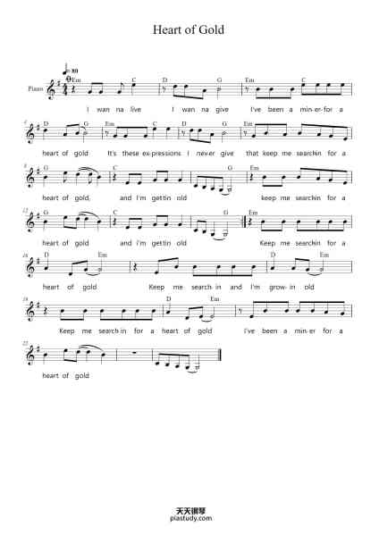 “Heart of Gold”钢琴谱-Neil Young-免费下载-天天钢琴