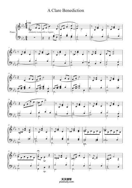 “A Clare Benediction”钢琴谱-John Rutter-免费下载-天天钢琴