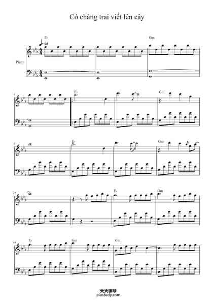 “Có chàng trai viết lên cây”钢琴谱-Phan Manh Quynh-免费下载-天天钢琴