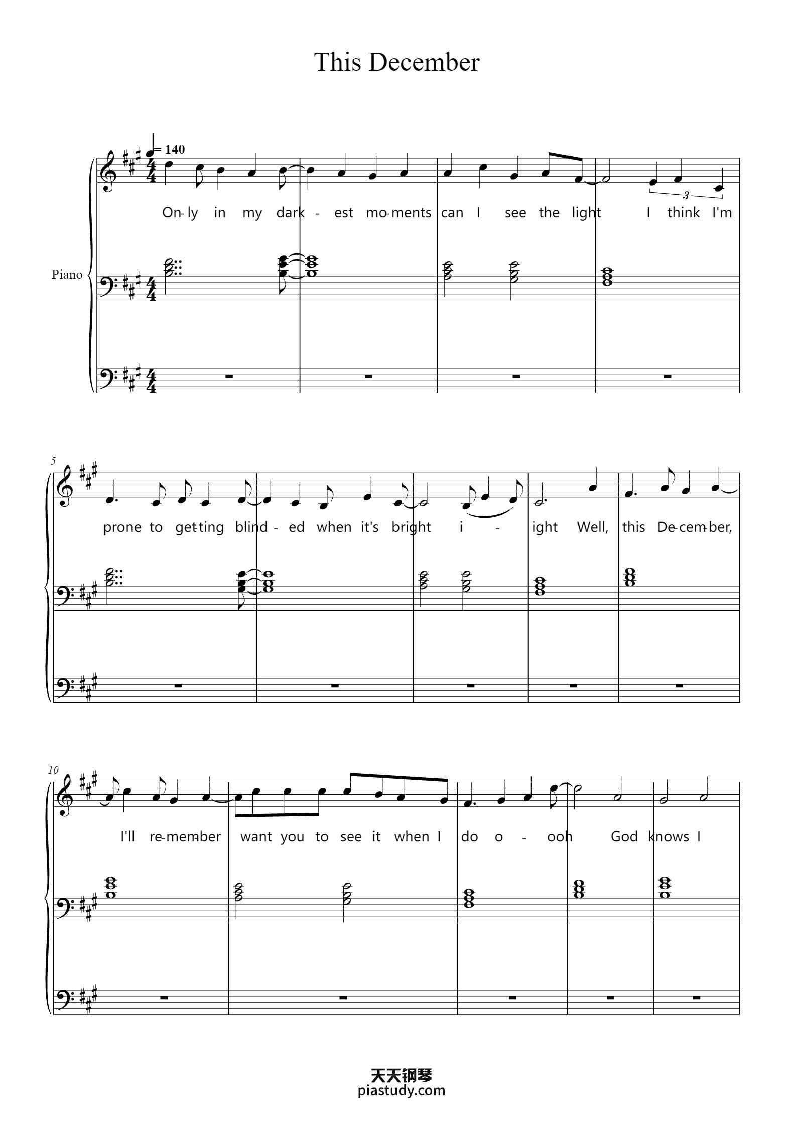 'This December' - Piano Sheet Music By Ricky Montgomery | TOPiano