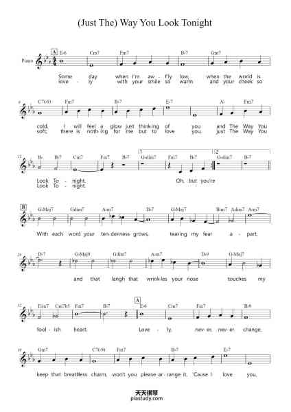 “(Just The) Way You Look Tonight”钢琴谱-Jerome Kern-免费下载-天天钢琴