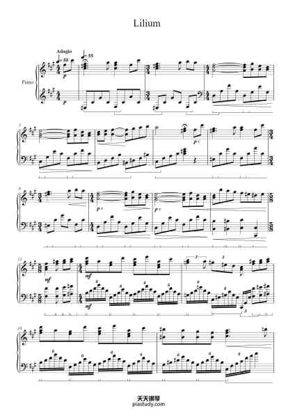 “Lilium”钢琴谱-Composer: Kumiko Noma
Based off of Myuu's arrangement
-免费下载-天天钢琴