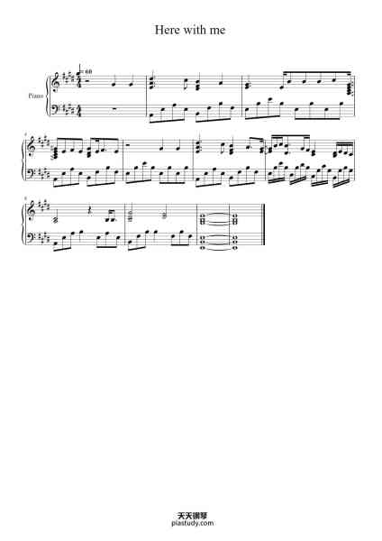 “Here with me”钢琴谱-Arranged by Christian Poon-免费下载-天天钢琴