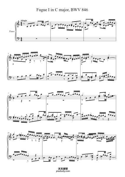 “Fugue in C Major, BWV 846 - The Well-Tempered Clavier, Book I”钢琴谱-Thelon Vagust-免费下载-天天钢琴
