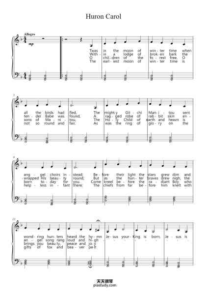 “Huron Carol”钢琴谱-Trad.
Arr: Trish Rempel-免费下载-天天钢琴