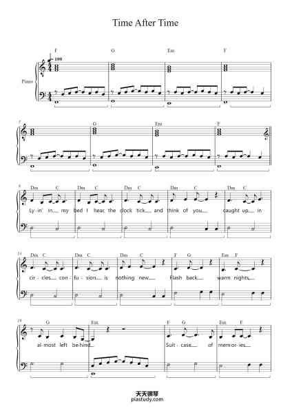 “Time After Time”钢琴谱-Cyndi Lauper / Richard Hayman-免费下载-天天钢琴