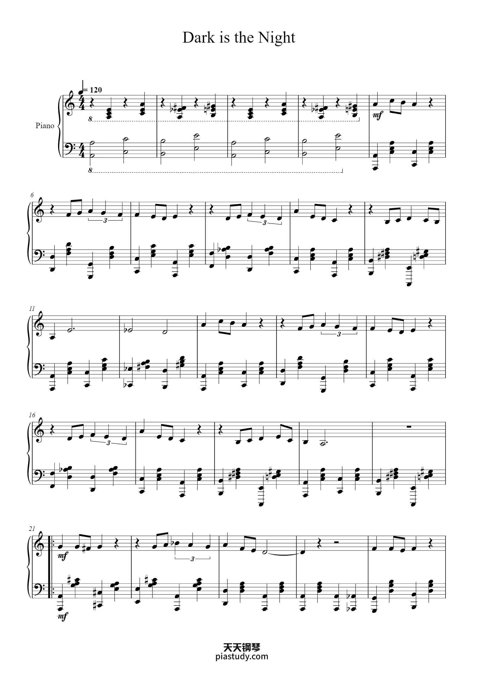 Dark Notes.pdf 'Dark is the Night' - Piano Sheet Music By Nikita Bogoslovsky | TOPiano
