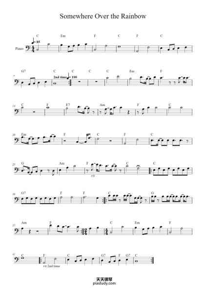 “Somewhere Over the Rainbow”钢琴谱-Israel "IZ" Kamakawiwo Harold Arlen Arr. Sarah Dawson-免费下载-天天钢琴