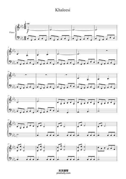 “Khaleesi”钢琴谱-Ramin Djawadi-免费下载-天天钢琴