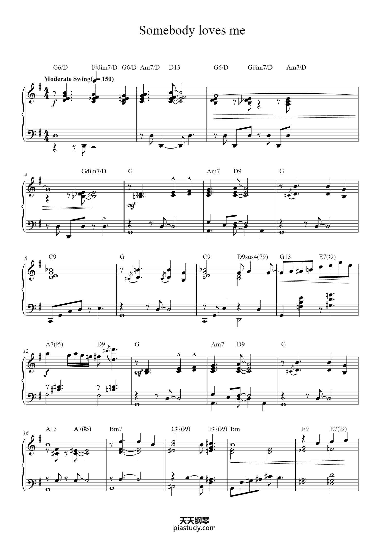 Somebody loves me钢琴谱 - George Gershwin - free piano sheet music ...
