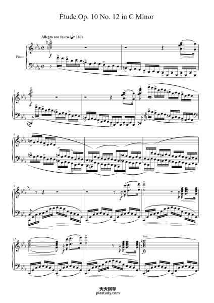 “Étude Op. 10 No. 12 in C Minor”钢琴谱-Frédéric François Chopin
(1810 - 1849)-免费下载-天天钢琴