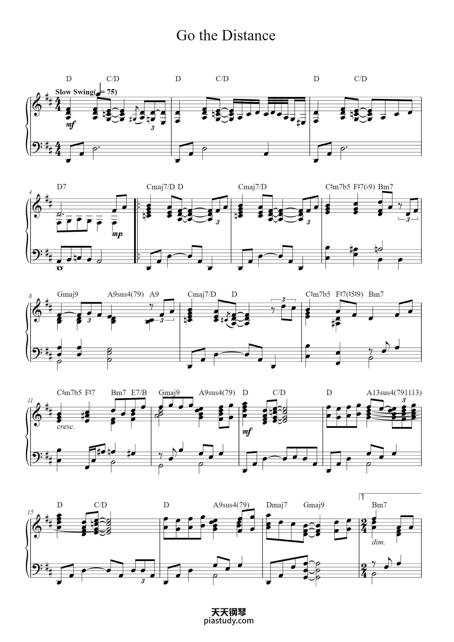 Go the Distance钢琴谱 - Michael Bolton - free piano sheet music - PiaNoproblem