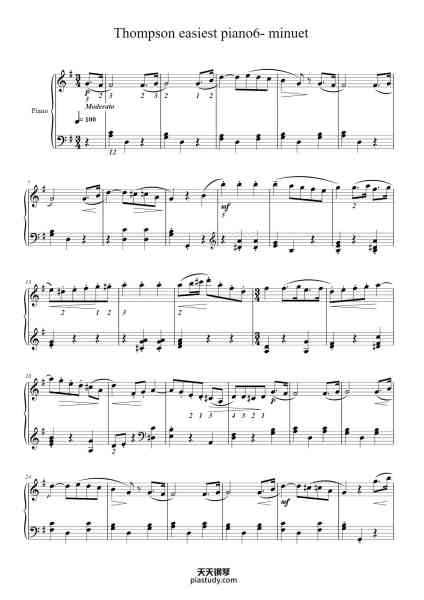 “Thompson easiest piano6- minuet”钢琴谱-John Thompson-免费下载-天天钢琴