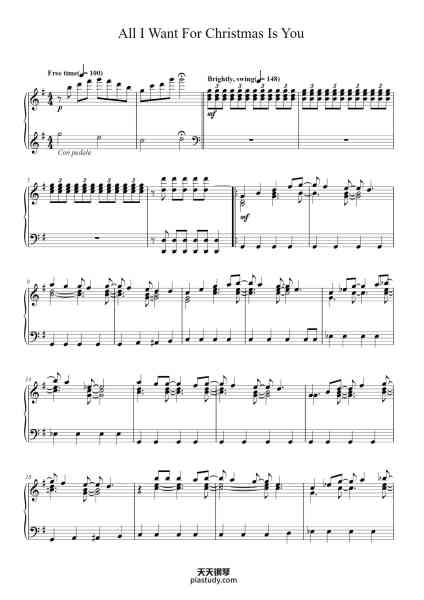 “All I Want For Christmas Is You”钢琴谱-Words & Music by Mariah Carey & Walter Afanasieff-免费下载-天天钢琴