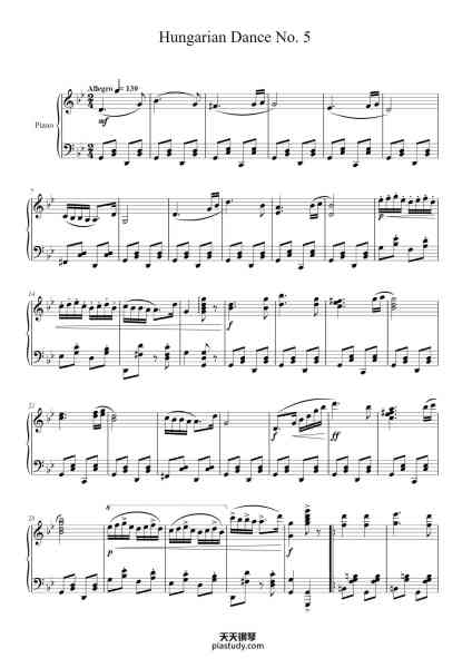 “Hungarian Dance No. 5 in G Minor”钢琴谱-Johannes Brahms-免费下载-天天钢琴