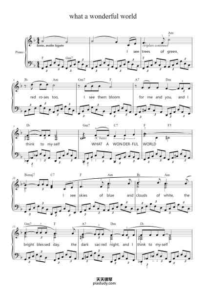 “what a wonderful world”钢琴谱-Louis Armstrong-免费下载-天天钢琴