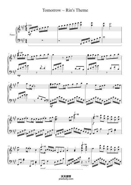 “Tomorrow ~ Rin's Theme”钢琴谱-Shoji Meguro-免费下载-天天钢琴