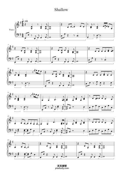 “Shallow”钢琴谱-Lady Gaga
Arr: GC
-免费下载-天天钢琴