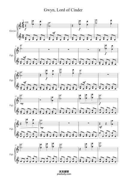 “Gwyn, Lord of Cinder”钢琴谱-Composed by Motoi Sakubara
Original Transcription by Lenno Liu
This Transcription by Tim Aldinger
-免费下载-天天钢琴