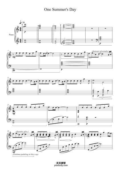 “One Summer's Day”钢琴谱-Composed by 久石 譲 [Joe Hisaishi]-免费下载-天天钢琴