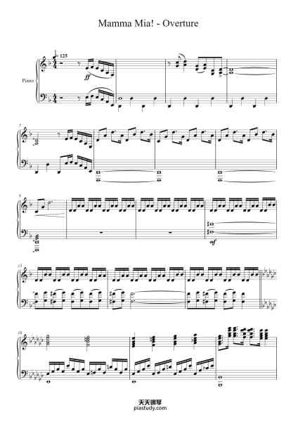 “Mamma Mia! - Overture”钢琴谱-Benny Andersson & Bjorn Ulvaeus-免费下载-天天钢琴