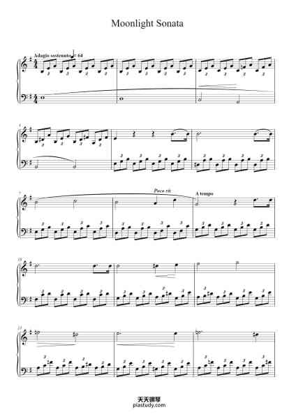 “Piano Sonata No. 14 in C-Sharp Minor "Moonlight", Op. 27, No. 2: I. Adagio sostenuto”钢琴谱-Ludwig Van Beethoven-免费下载-天天钢琴