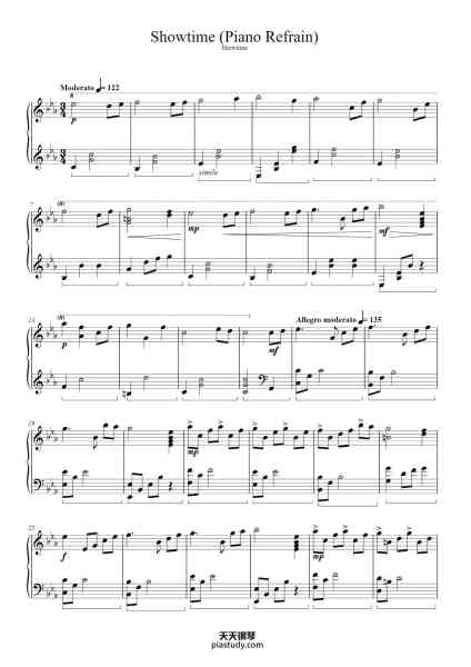 “Showtime (Piano Refrain)”钢琴谱- Composed by Malcolm Brown
Arranged by Kevin Regamey-免费下载-天天钢琴