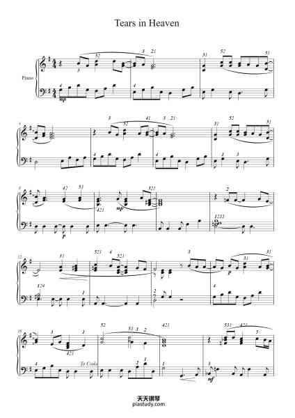 “Tears in Heaven”钢琴谱-by Eric Clapton & Will Jennings-免费下载-天天钢琴