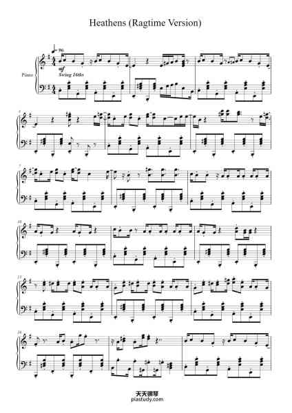 “Heathens (Ragtime Version)”钢琴谱-Twenty One Pilots-免费下载-天天钢琴