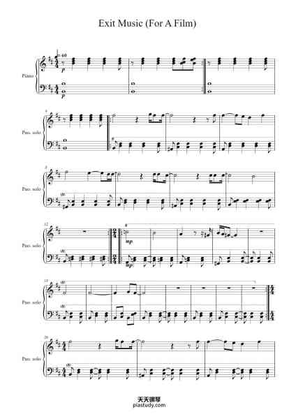 “Exit Music (For A Film)”钢琴谱-Radiohead-免费下载-天天钢琴