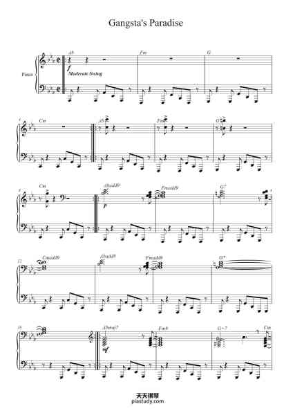 “Gangsta's Paradise – Jazz Arrangement for Solo Piano”钢琴谱-Coolio and L.V.-免费下载-天天钢琴