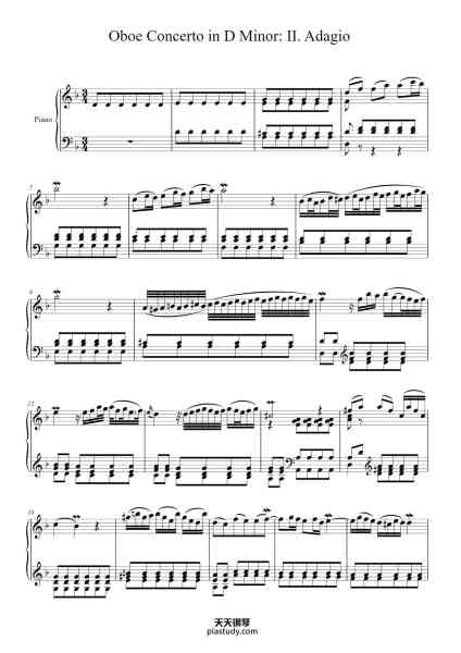 “Oboe Concerto in D Minor: II. Adagio”钢琴谱-Marcello/Bach-免费下载-天天钢琴