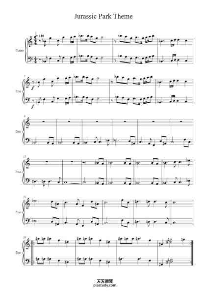 “Jurassic Park Theme”钢琴谱-John Williams-免费下载-天天钢琴