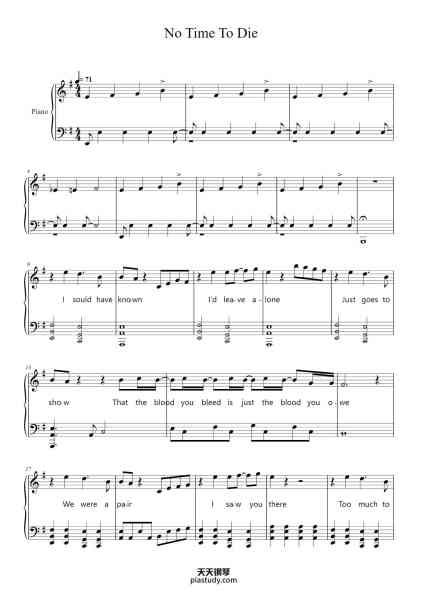 “No Time To Die”钢琴谱-Wesley Steenbergen-免费下载-天天钢琴