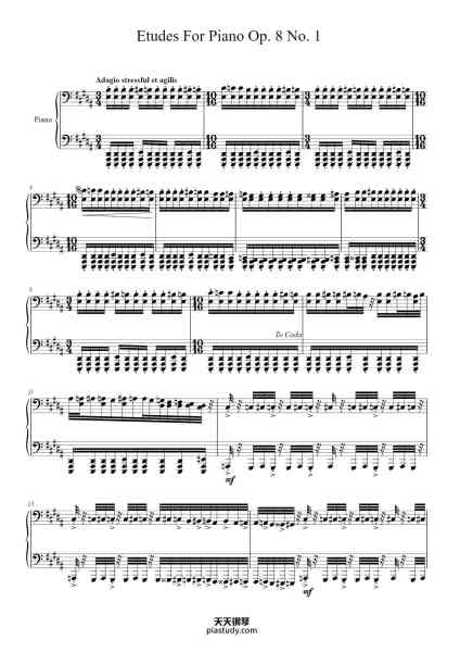 “Etudes For Piano Op. 8 No. 1”钢琴谱-Yağız Arslan-免费下载-天天钢琴