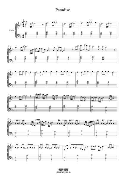 “Paradise”钢琴谱-Coldplay-免费下载-天天钢琴
