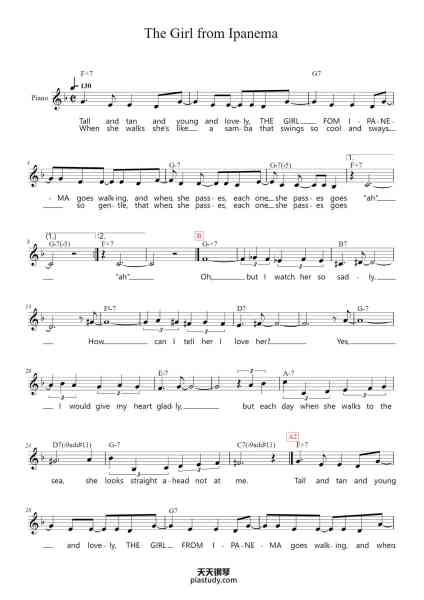 “The Girl from Ipanema”钢琴谱-Antonio  Carlos Jobim-免费下载-天天钢琴
