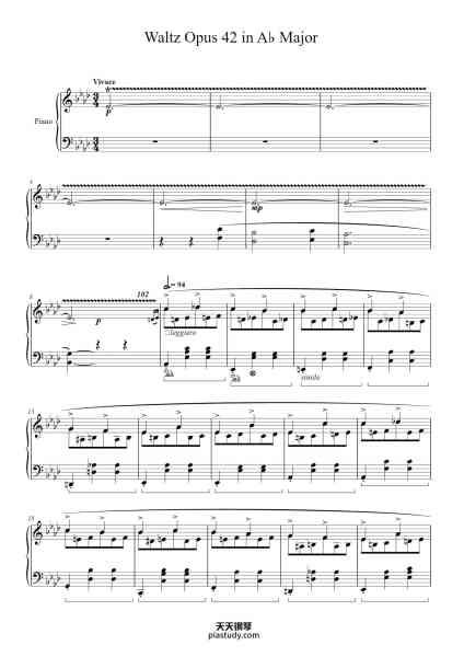 “Waltz in A♭ Major, Op. 42”钢琴谱-Frédéric François Chopin (1810 - 1849)-免费下载-天天钢琴