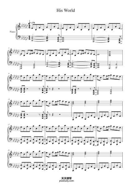 “His World”钢琴谱-Arr. by GaryOak-免费下载-天天钢琴
