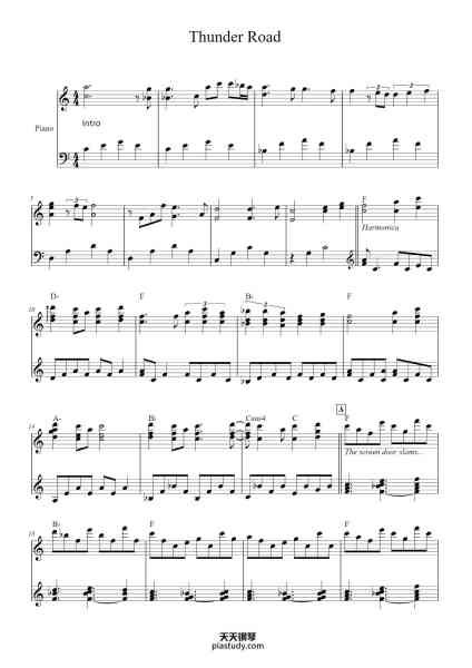 “Thunder Road”钢琴谱- 
musescore 02-2023 - Transcription :
nico.chambaret@gmail.com-免费下载-天天钢琴
