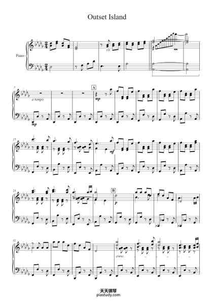 “The Legend of Zelda: The Wind Waker - Outset Island”钢琴谱-Koji Kondo Arr. Michael Glendening-免费下载-天天钢琴