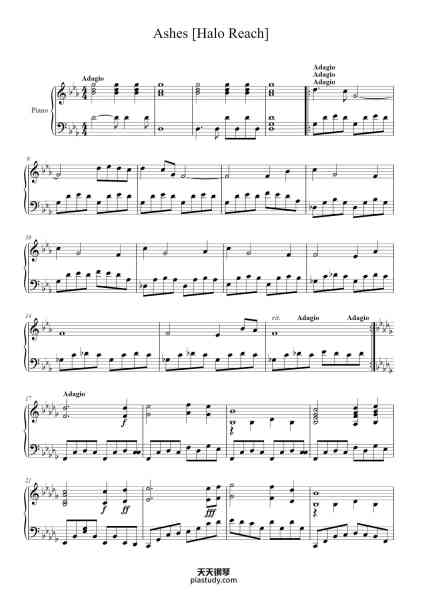 “Ashes [Halo Reach]”钢琴谱-Martin O'Donnell and Michael Salvatori-免费下载-天天钢琴