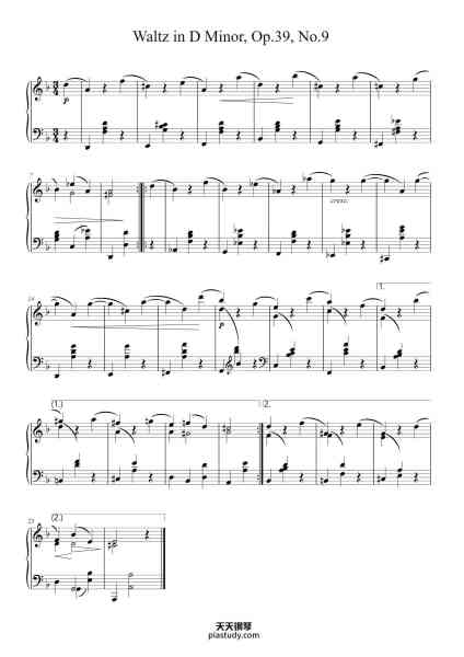“Waltz in D Minor, Op. 39, No. 9”钢琴谱-Johannes Brahms (1833-1897)-免费下载-天天钢琴